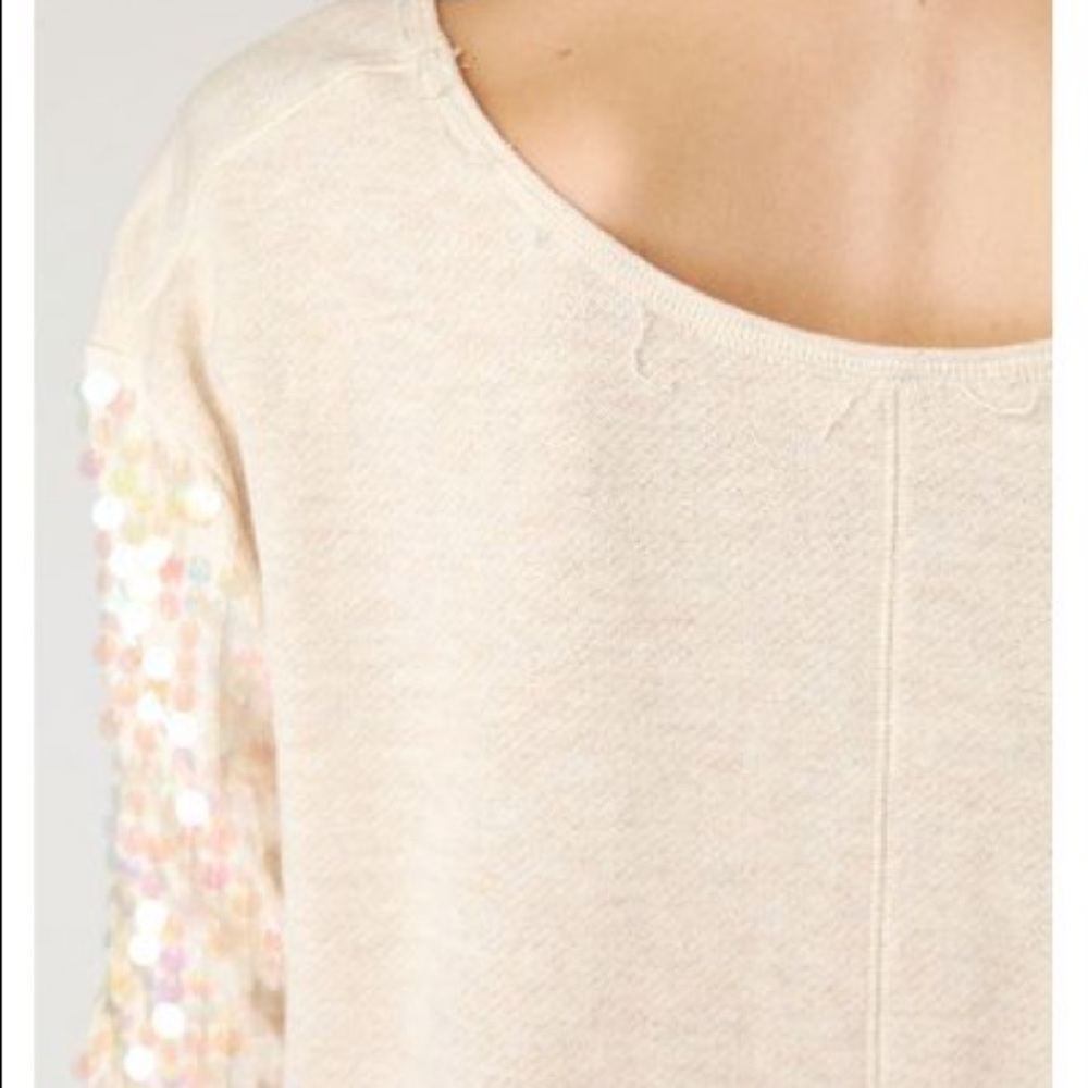 Free People Ivory Sequin Sleeve Slouchy Sweatshirt - Picture 6 of 11
